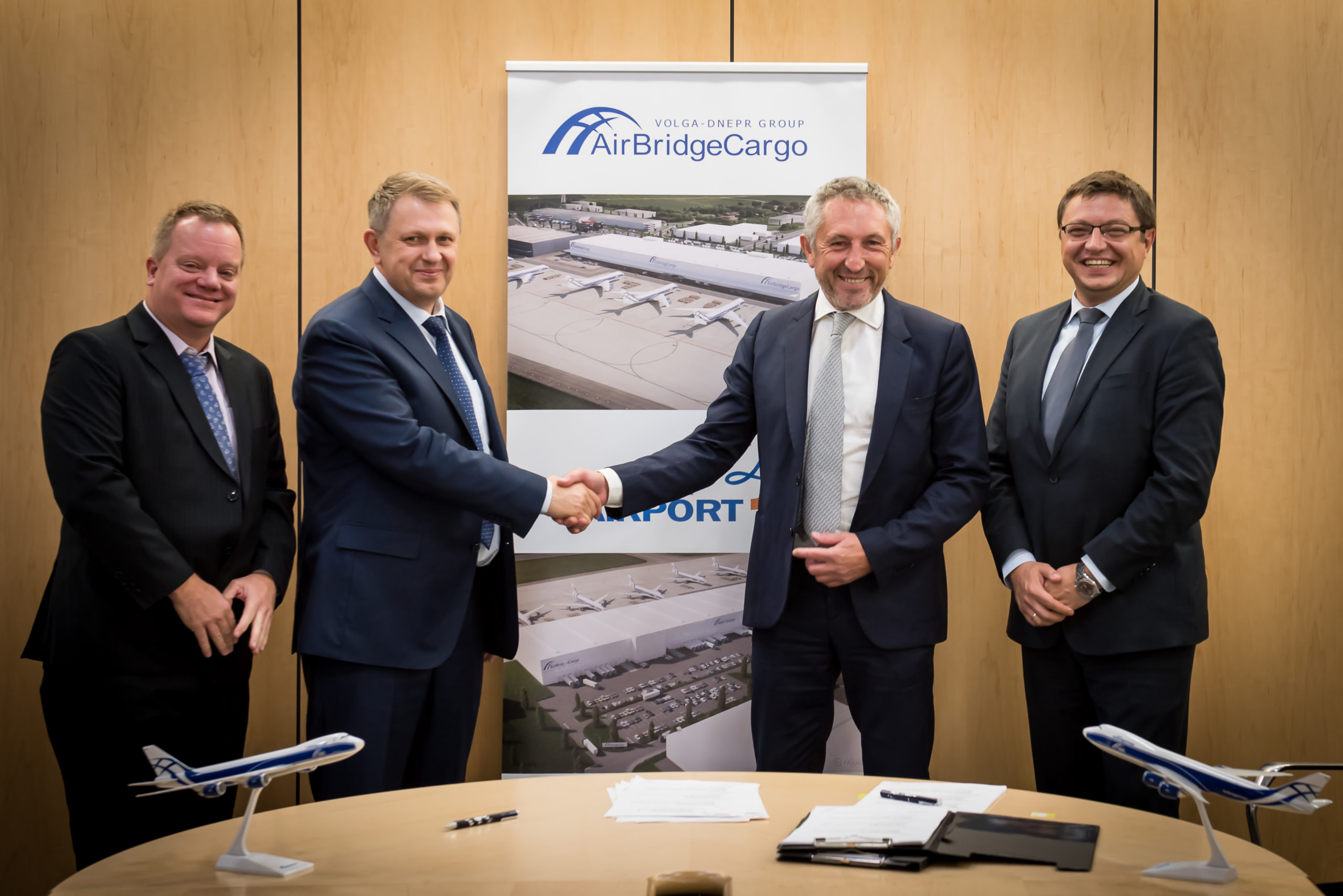 Left to right: Steven Verhasselt, VP business development at Liege Airport, - Sergey Lazarev, General Director, AirBridgeCargo Airlines, Luc Partoune, CEO of Liege Airport, and Andrey Andreev, Vice President, Europe, AirBridgeCargo Airlines
