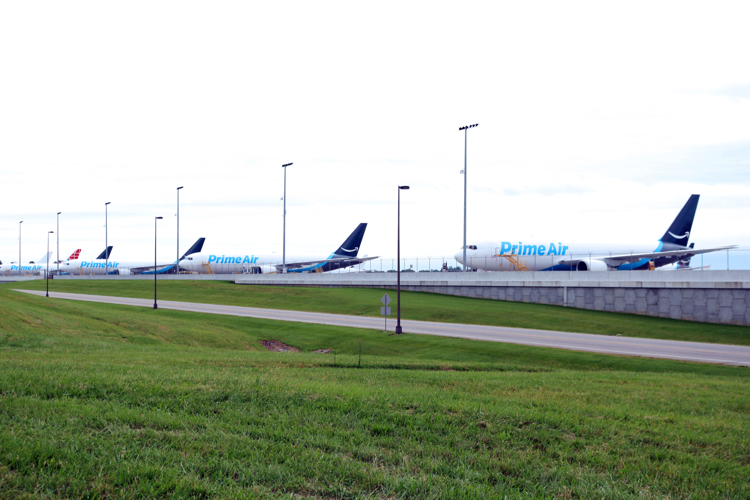 Amazon Air's fleet of 737s parked at CVG.
