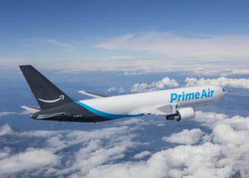 Amazon Prime Air Boeing 767, photographed on August 8, 2016 from Wolfe Air Learjet 25B by Chad Slattery