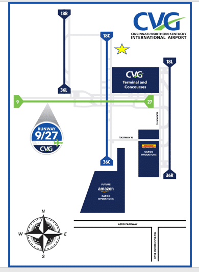 The location of the Aeroterm facility is indicated by the star. Image courtesy of Cincinnati/Northern Kentucky International Airport.