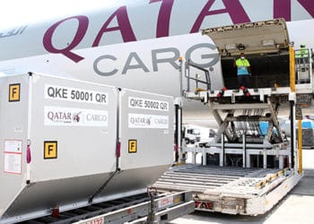Cargo loading onto Qatar Airways Cargo