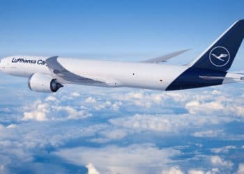 Lufthansa Cargo has developed a sustainable surface film, known as AeroSHARK, for aircraft fuselages and engine nacelles, designed to reduce aircraft fuel consumption through improved aerodynamics. (Photo/Boeing)