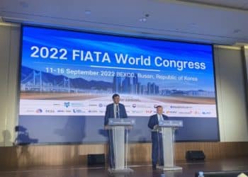 FIATA Director General Stephane Graber and FIATA President Ivan Petrov speak at a Sept. 16 press conference in Busan, South Korea