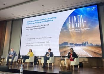 Panelists at FIATA World Congress 2022 Global Session "New Generations at Work: Attracting, Recruiting, Training and Retaining" discuss strategies on Sept. 16 in Busan.