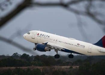 An Airbus A319 plane, operated by Delta Airlines, departs Raleigh-Durham International Airport (RDU) in Morrisville, North Carolina. (Photo / Bloomberg)