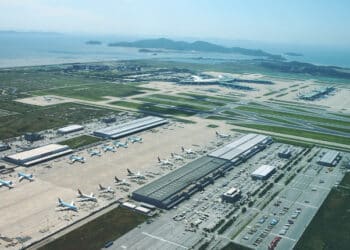 Aerial view of cargo ops at Incheon Airport