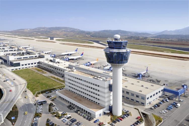 An aerial view of Athens International Airport