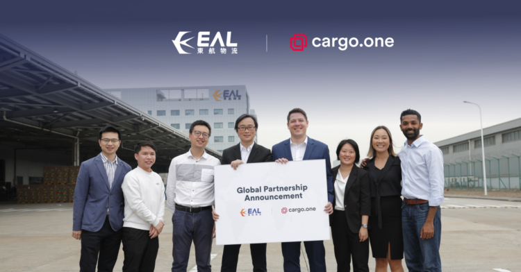 Representatives of Eastern Air Logistics and cargo.one announce their partnership.