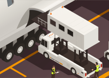 Graphic of ground handlers loading cargo onto an airline