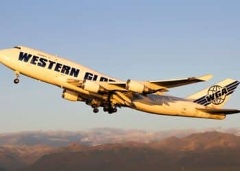 A Western Global plane flies