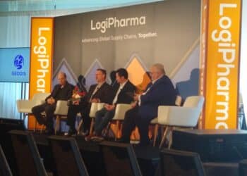 A panel on air vs. sea freight at LogiPharma 2023 in Boston