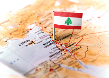 Map of Lebanon with the Lebanese flag