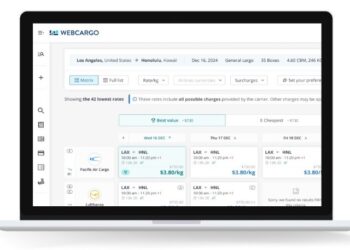 A computer screen showing Pacific Air Cargo capacity on the WebCargo platform